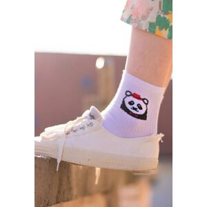 Biele trojštvrťové ponožky Panda rebrovaná