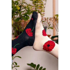 Čierno-béžové kvetované ponožky Maky