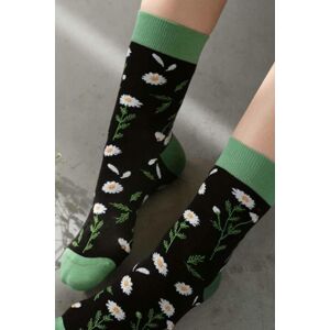 Zeleno-čierne vzorované ponožky Daisies