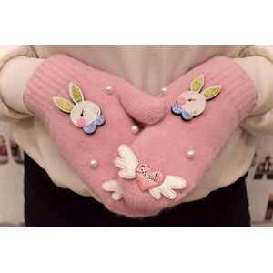 Dievčenské bezpalcové rúžové mohérové rukavice RABIT