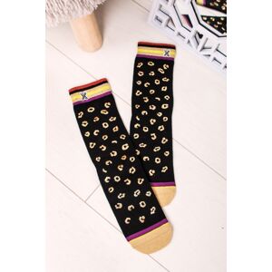 Dámske čierno-zlaté leopardie ponožky Shirley