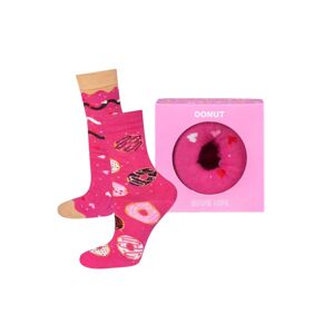Fuchsiové vzorované ponožky v krabičke Donut