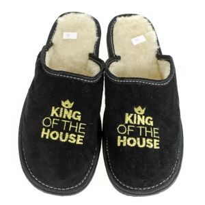 Luxusné pánske čierne zateplené papuče KING of the HOUSE