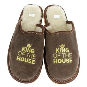 Luxusné pánske hnedé zateplené papuče KING of the HOUSE